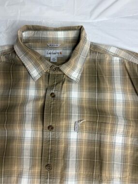 Carhartt Plaid Button Up Shirt Mens 2XL Relaxed Fit Tan Outdoor Workwear
